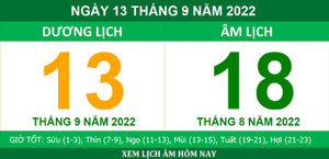 Xem lịch âm hôm nay thứ Ba ngày 13/9