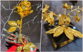 Quy trình dát vàng cho cành hồng, cành lan làm quà 20/10 xa xỉ
