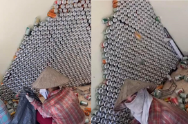 Dân mạng nổi da gà với đống vỏ lon bia chất cao như kim tự tháp trong phòng trọ