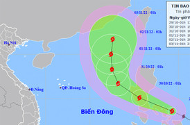 Bão Nalgae giật cấp 12 đang tiến vào Biển Đông