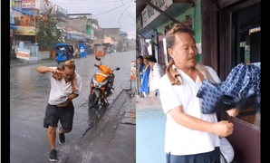 Đầu trần đội mưa vì sợ ô bị ướt