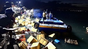 Lật tàu chở 70 tấn hàng ở cảng Phan Thiết, heo sống bị chìm dưới nước