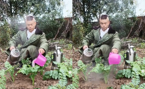 'Thánh cẩn thận' cầm phích nước sôi tưới rau mùa rét