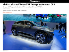 Xe VinFast VF 6, VF 7 nhận nhiều lời khen của truyền thông quốc tế tại CES 2023