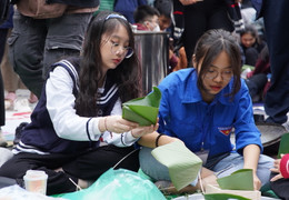Học sinh Hà Nội gói gần 2.500 bánh chưng, gây quỹ ủng hộ trẻ em vùng cao