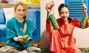 Sao Việt 21/1: Mỹ Tâm, Ngô Thanh Vân trổ tài làm bánh tét ngày Tết