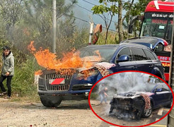 Xe Audi bốc cháy dữ dội trên đèo Mimosa