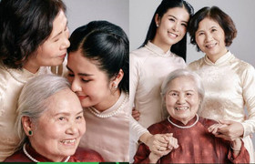 Hoa hậu Ngọc Hân lần đầu chụp ảnh cùng bà ngoại và mẹ