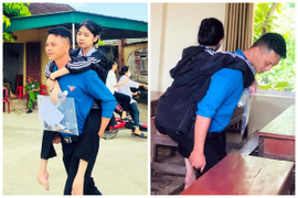 Bí thư đoàn xã cõng nữ sinh xương thủy tinh vào phòng thi lớp 10 