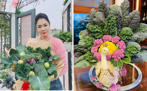 Đã mắt ngắm những bó 'hoa' lạ được cắm từ rau củ vườn nhà của mẹ đảm Quảng Ninh