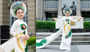 Người mẫu 12 tuổi diễn áo dài nặng 250kg trên đất Thái