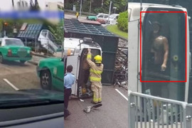 Lật xe tải, tài xế làm điều khiến ai cũng choáng váng