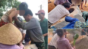 Cứu cháu bé mắc kẹt trong lỗ của móng cột điện ở Quảng Trị