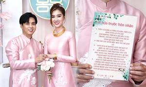 Video: Hồ Quang Hiếu cầm giấy, đọc những lời hứa như ngôn tình với vợ trẻ trong lễ ăn hỏi
