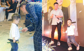 Con trai út Bằng Kiều mới 2 tuổi, đi hát cùng bố đã được lì xì cả xấp tiền