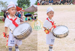 Em bé 3 tuổi ở Nghệ An gây sốt mạng khi đánh trống trong đoàn diễu hành