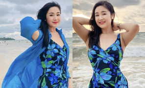 NSND Thu Hà tuổi 54 tự tin diện áo tắm khoe vóc dáng 'đồng hồ cát'