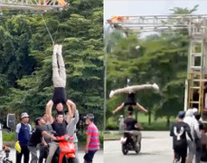 Quốc Cơ - Quốc Nghiệp chồng đầu, làm xiếc trên xe: Biểu diễn được phép 