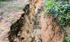 Cận cảnh núi Cà Mon xuất hiện 3 vết nứt dài chục mét, dân nơm nớp lo sạt lở