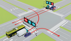Đi theo hướng mũi tên, xe nào vi phạm quy tắc giao thông?