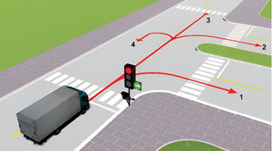 Theo tín hiệu đèn, xe tải đi hướng nào là đúng quy tắc giao thông?