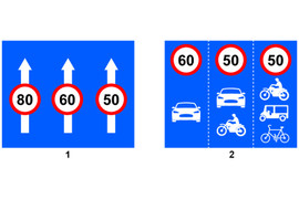 Biển nào yêu cầu các xe tuân thủ tốc độ tối đa cho phép trên từng làn đường?