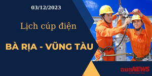 Lịch cúp điện hôm nay tại Bà Rịa-Vũng Tàu ngày 03/12/2023