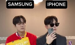 Bật cười xem 2 trai đẹp khoe nhạc chuông iPhone và Samsung