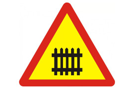 Biến báo tam giác đều, viền đỏ, nền vàng, có hình vẽ màu đen là biển báo gì?