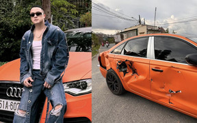 Ca sĩ Cao Thái Sơn bị tai nạn, xe móp méo vì va chạm với tàu hoả
