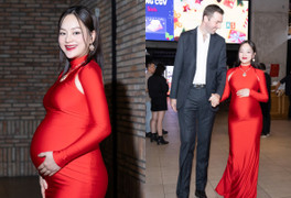 Lan Phương gợi cảm dù bầu 6 tháng, 'dính như sam' bên chồng Tây