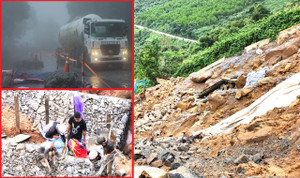 Cận cảnh cung đường sạt lở đang sửa trên đèo Hải Vân