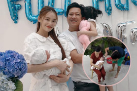 Nhã Phương để lộ diện mạo quý tử khi khoe khoảnh khắc Trường Giang chăm con