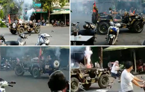 Bắt kẻ đốt pháo sáng trên ô tô rồi múa côn gây loạn trước trung tâm thương mại