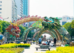 TP.HCM: Cận cảnh linh vật rồng 'Lưỡng Long triều liên' ở đường hoa Nguyễn Huệ