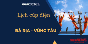 Lịch cúp điện hôm nay tại Bà Rịa - Vũng Tàu ngày 06/02/2024