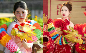 Giới trẻ đua nhau chụp ảnh Tết với rồng giấy