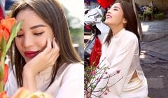Hoa hậu Kỳ Duyên diện áo dài trắng, e ấp khoe vẻ đẹp xuân thì