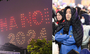 Biển người đội mưa xem 300 máy bay không người lái trình diễn ánh sáng