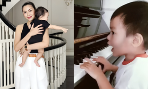 Tăng Thanh Hà khoe cận mặt con trai út, 3 tuổi đã biết vừa đàn vừa hát