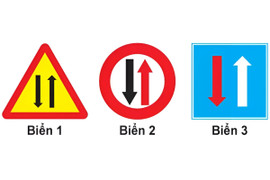 Biển nào hướng dẫn nhường đường cho xe đi ngược chiều qua đường hẹp?