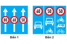Biển nào báo hiệu xe phải đi đúng làn đường và tuân thủ tốc độ tối đa cho phép?