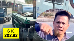 Tài xế xe tải chở cuộn sắt đi ngược chiều, hung hăng giở thói côn đồ