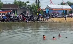 Xôn xao khán giả lấy gạch ném vận động viên rơi xuống sông tại lễ hội đua ghe