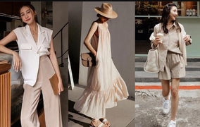 Cách mặc trang phục màu be nhẹ mát trong mùa hè