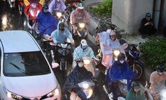 Mưa xối xả giờ tan tầm, người Hà Nội phải trú tạm gầm cầu 