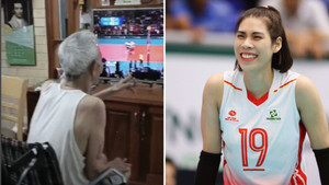 Xúc động khoảnh khắc ông ngoại tuyển thủ Việt Nam ngồi xe lăn cổ vũ cháu gái