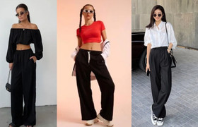 Phối đồ đẹp với quần ống rộng màu đen