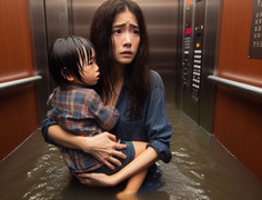 Mưa ngập tầng hầm, hai mẹ suýt chết đuối trong thang máy 