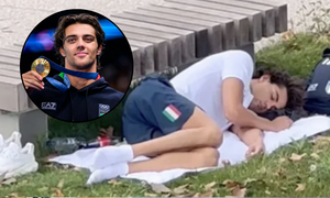 Nhà vô địch Olympic ra công viên nằm ngủ